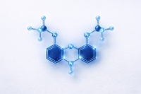Molecular structure diagram with blue glowing effect on a light blue background